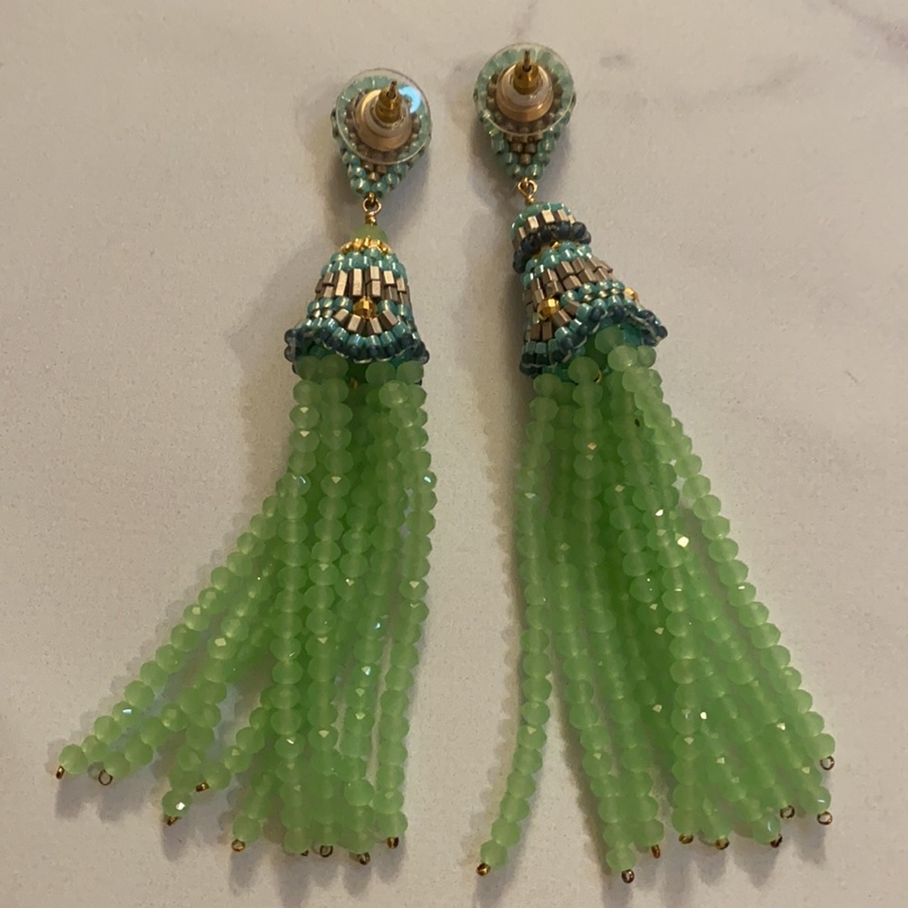 Stunning Light Green Tassel Earrings - Picture 2 of 2